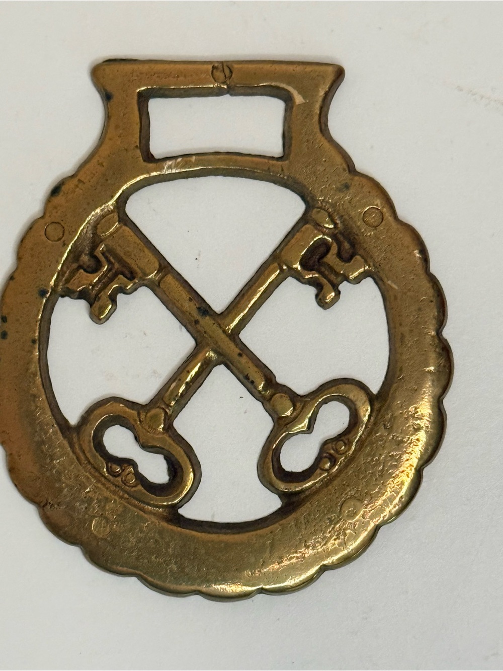 Brass Horse Brass with Crossed Keys Motif